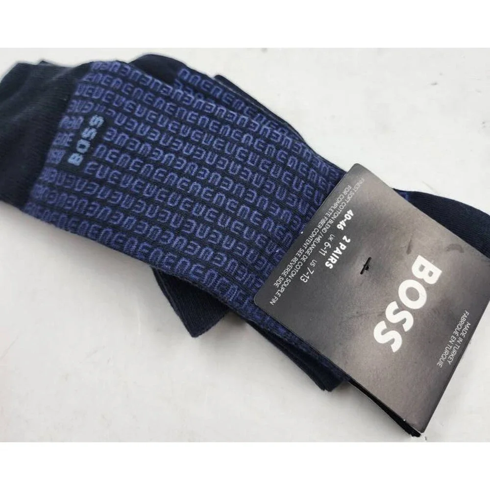 BOSS RS Mini Pattern CC Tile Socks Men's 7-13 Navy Pull On Pack of 2